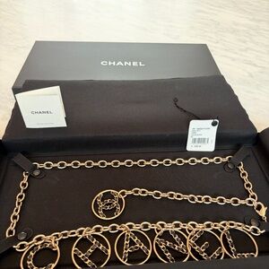 CHANEL Gold Chain Belt with Black leather accents
PRICE IS FIRM